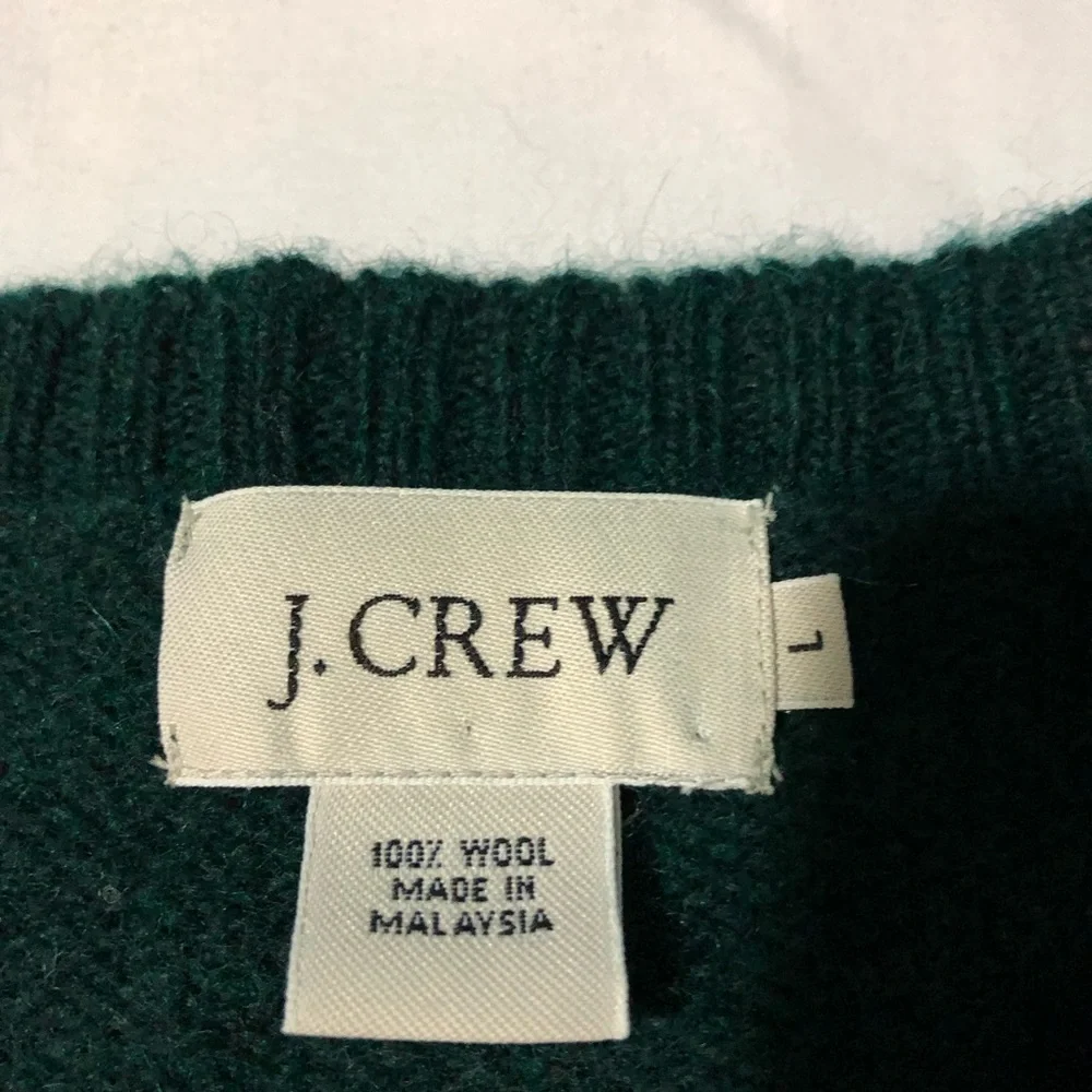 J crew mens green wool crewneck pullover sweater L preppy classic minimalist